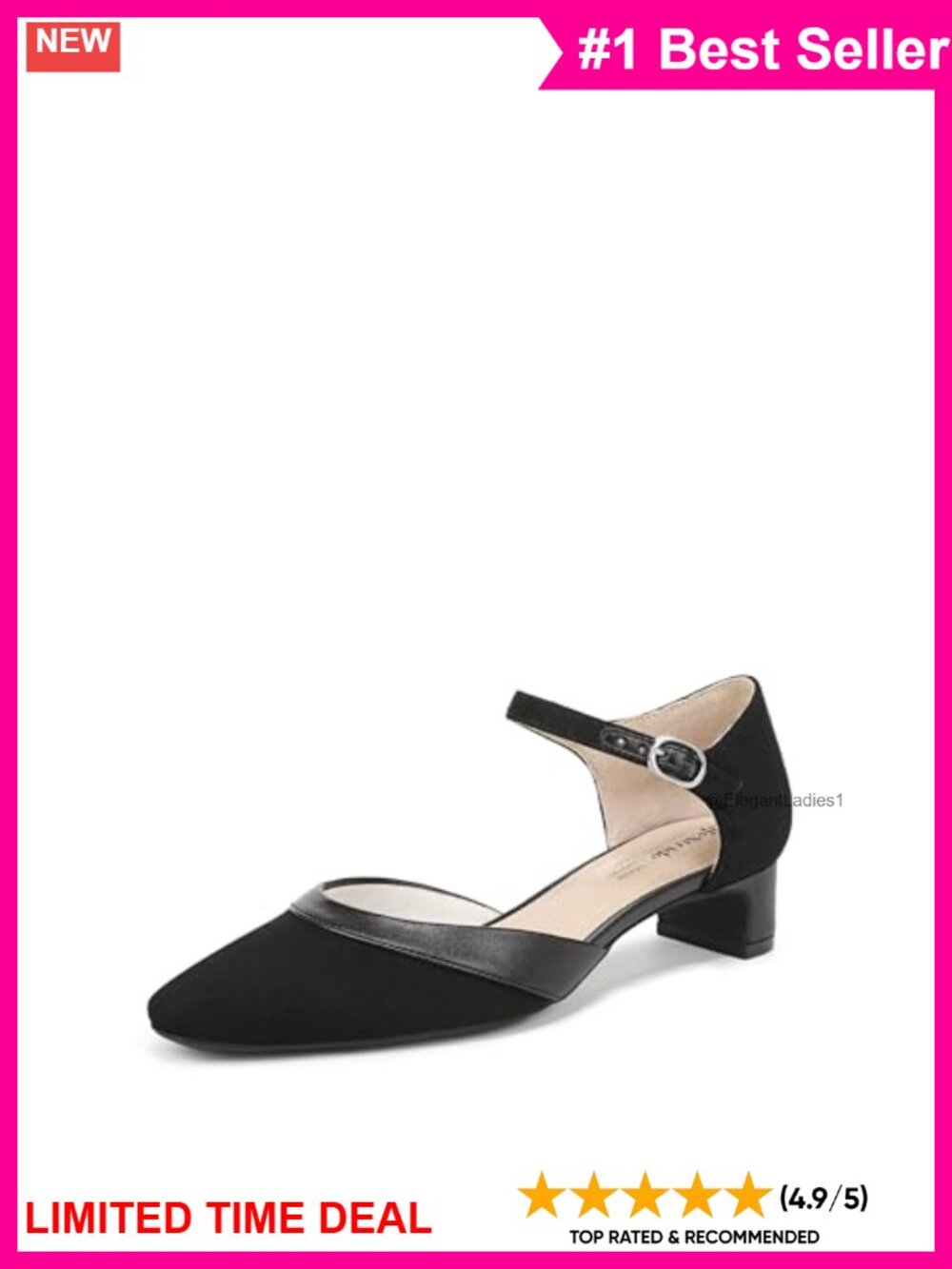 Soft System Comfort Block Kitten Heel Pump Pointed Toe Buckle Strap